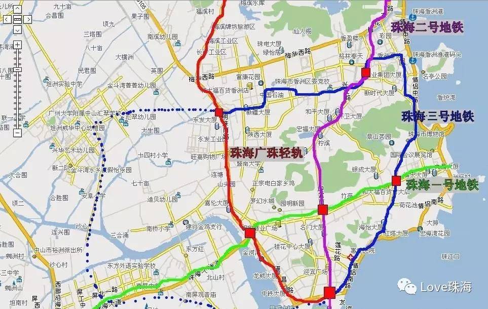 沿人民路向东至香洲港附近,再向南经景山路,水湾路到达城轨珠海站