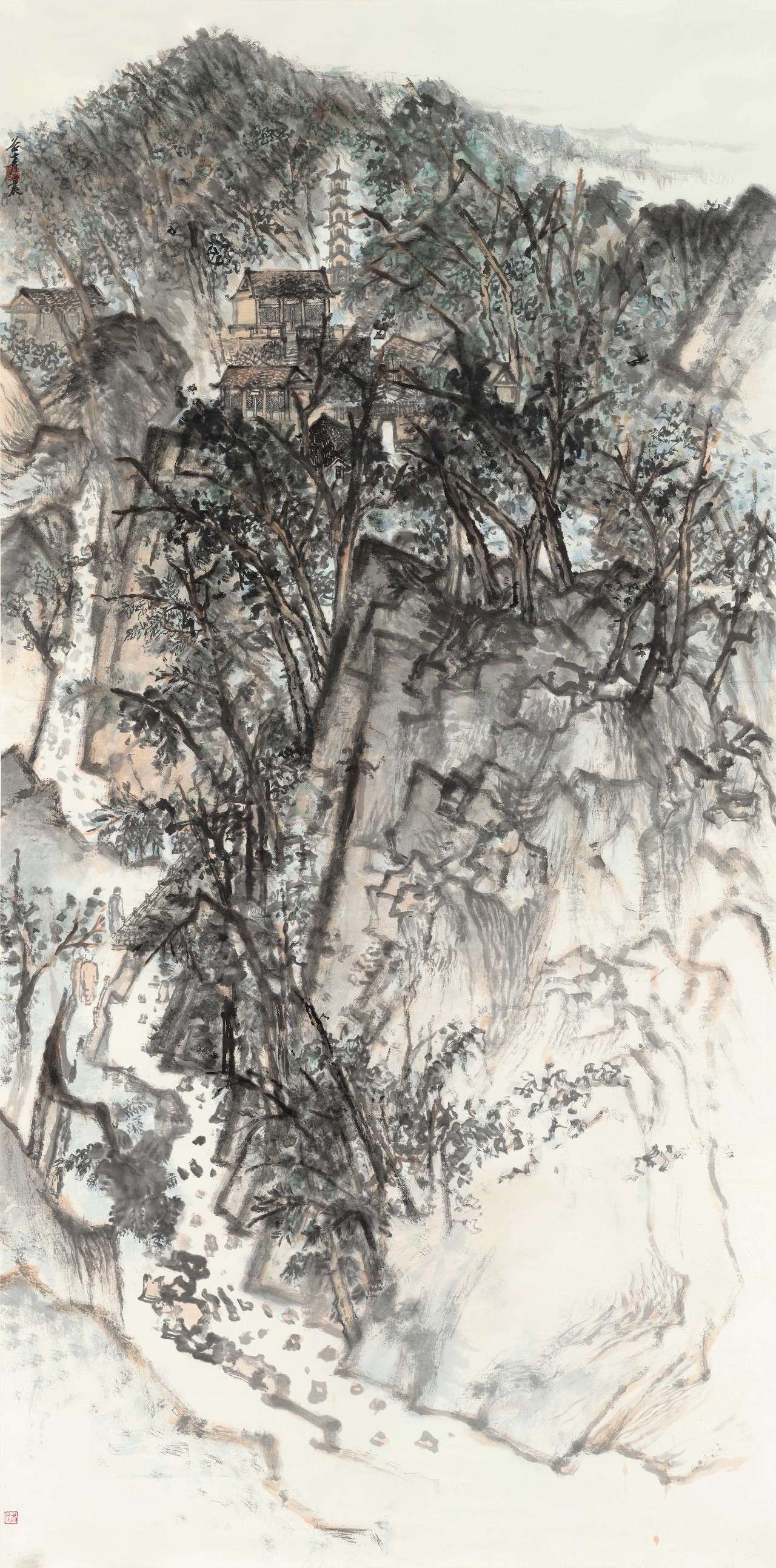 高辉《空寓,纸本设色,243×124cm,指导教师:刘文洁教授徐钰媗《蚁途