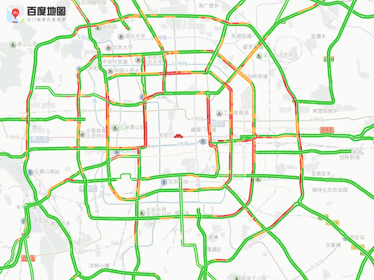 肖家河桥区,农大南路与圆明园西路交叉口拥堵时,北五环外进城车辆可