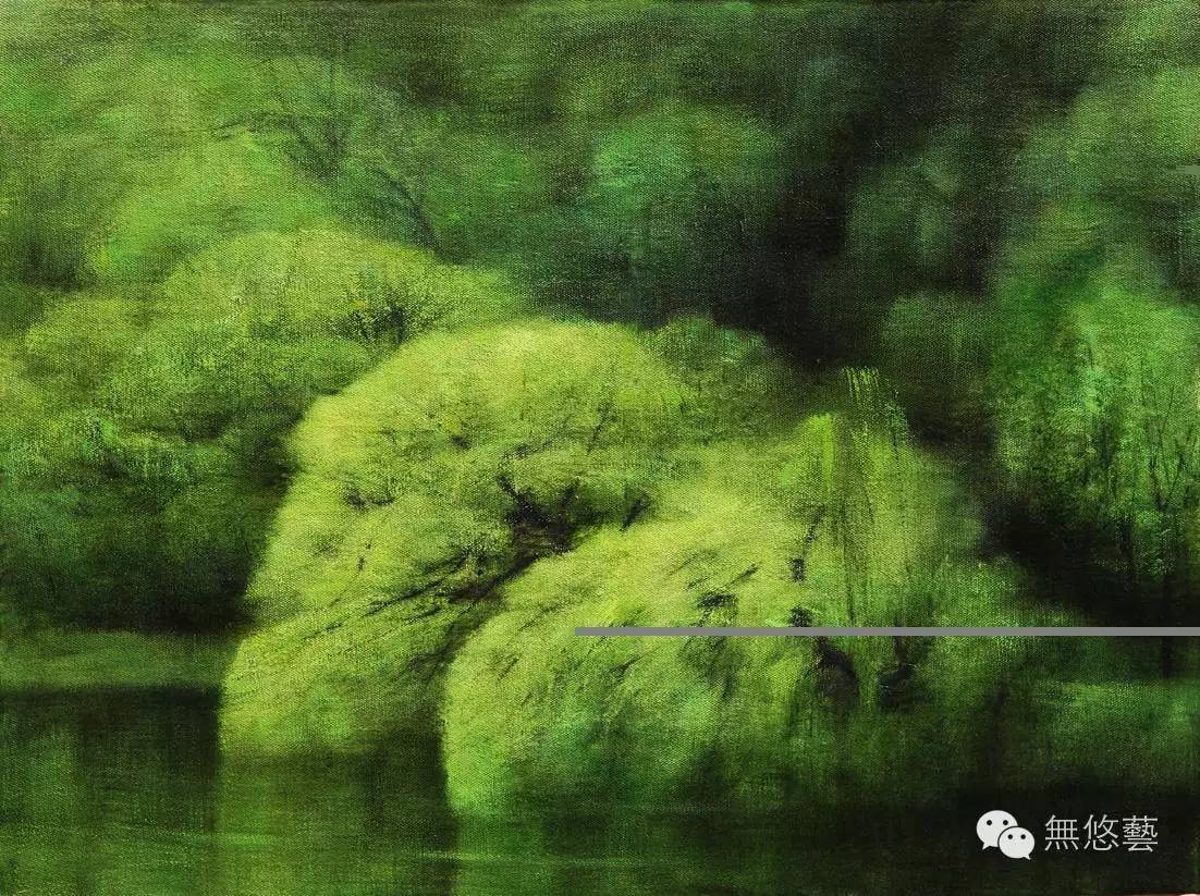 王锐油画《那一簇落入水里的绿》60cm x 80cm