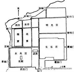 汉长安城平面示意图但不久又在"长乐宫"的西南边修建一更为宏伟壮观