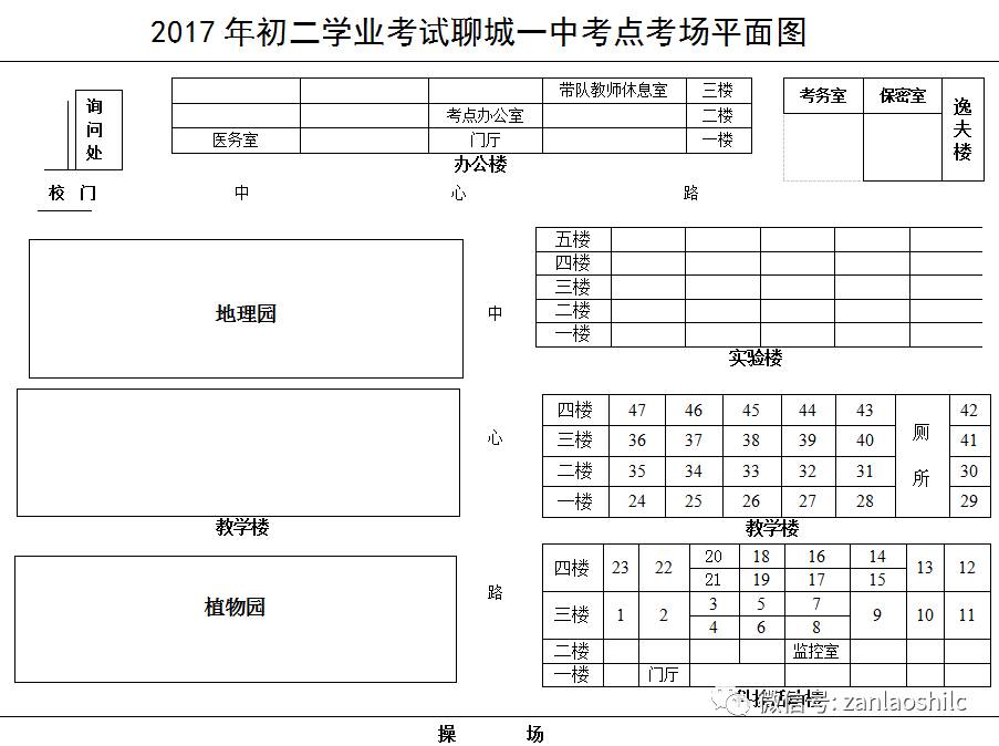 2017年中考聊城一中考点考场平面图