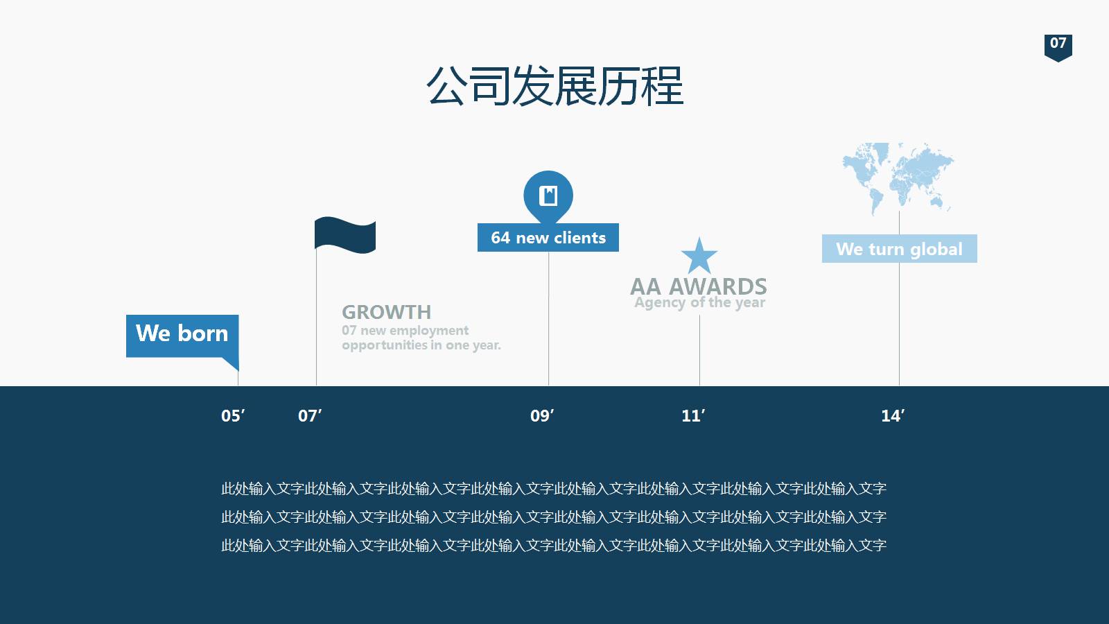 商务ppt模板下载 时间线 Timeline 公司历史 里程碑