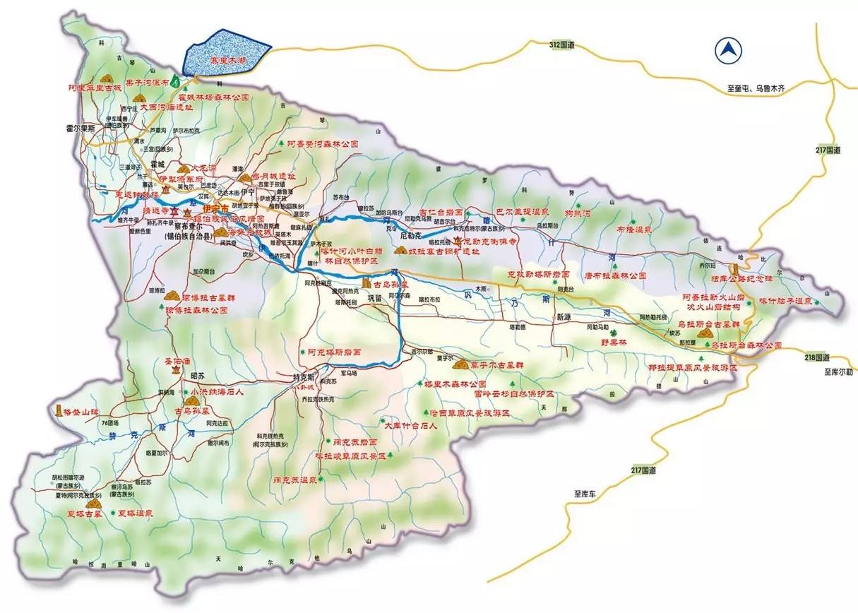 城以南著名乌孙山上,临近省道220线,距离县城25公里,距伊宁市120公里