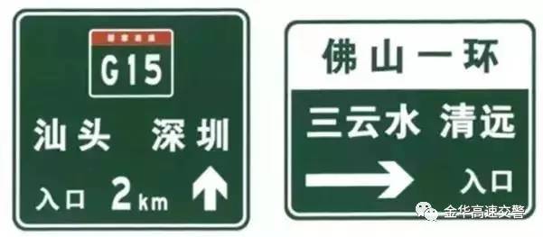 高速公路入口预告标志示例▲高速公路入口地点,方向标志示例▲高速