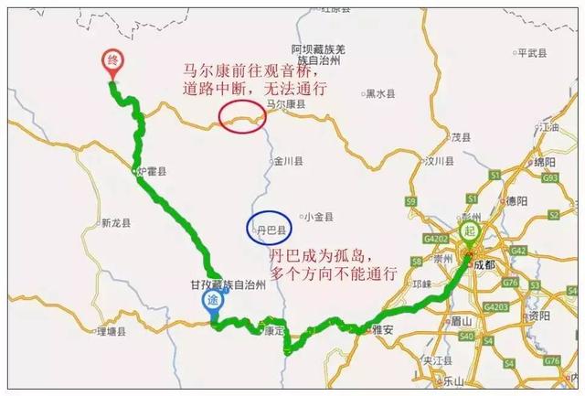 图解|丹巴,马尔康2方向道路中断,去色达需绕行