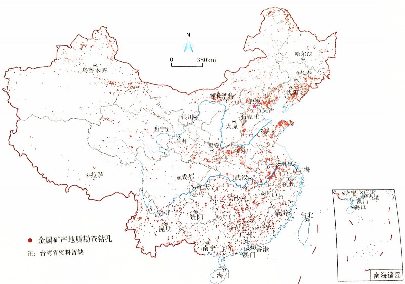 全国金属矿产地质勘查钻孔分布图