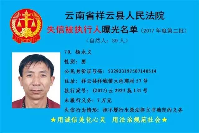 大理祥云94名失信被执行人名单被曝光!欠1500元成"老赖"