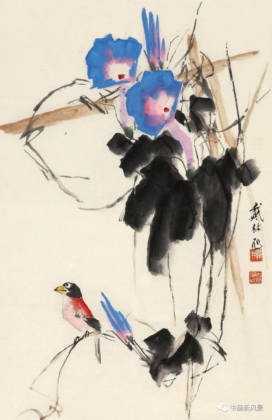 这是老画家戴林(1914-)笔下的一组写意花鸟画,看看喜欢不?