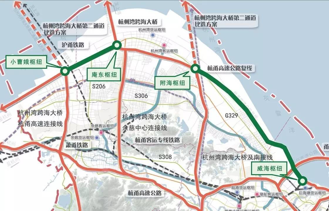 杭甬高速公路复线宁波段线路示意图(绿色线路)