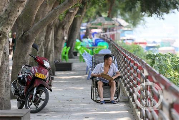 市民特意来到滨江公园里乘凉.