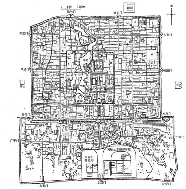 乾隆年间北京城平面图 图片来源:中国建筑史