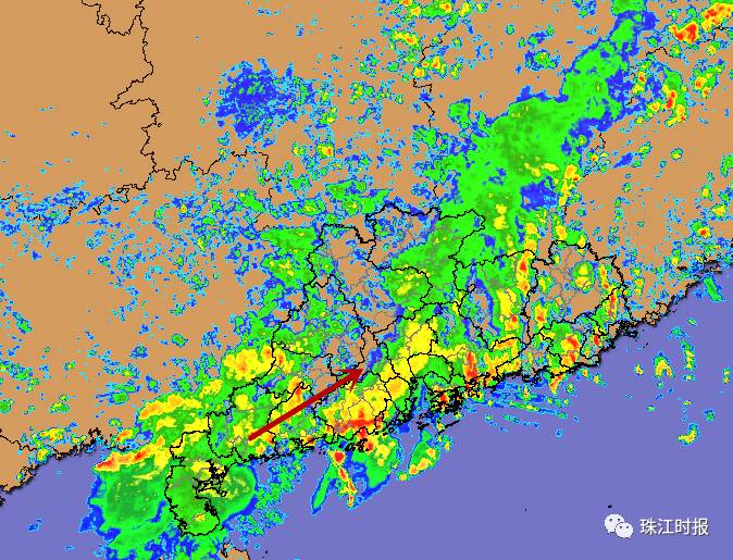 07月03日10时20分发布 中午的华南雷达图,在广西和广东湛江一带,还有