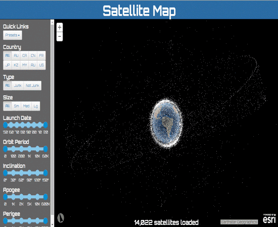 Esri推出花样地图, 可显示环绕地球飞行的所有人造卫星