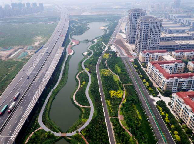 印象海堤公园以自然场地和雨水花园为特色基底,融入口袋公园,观水