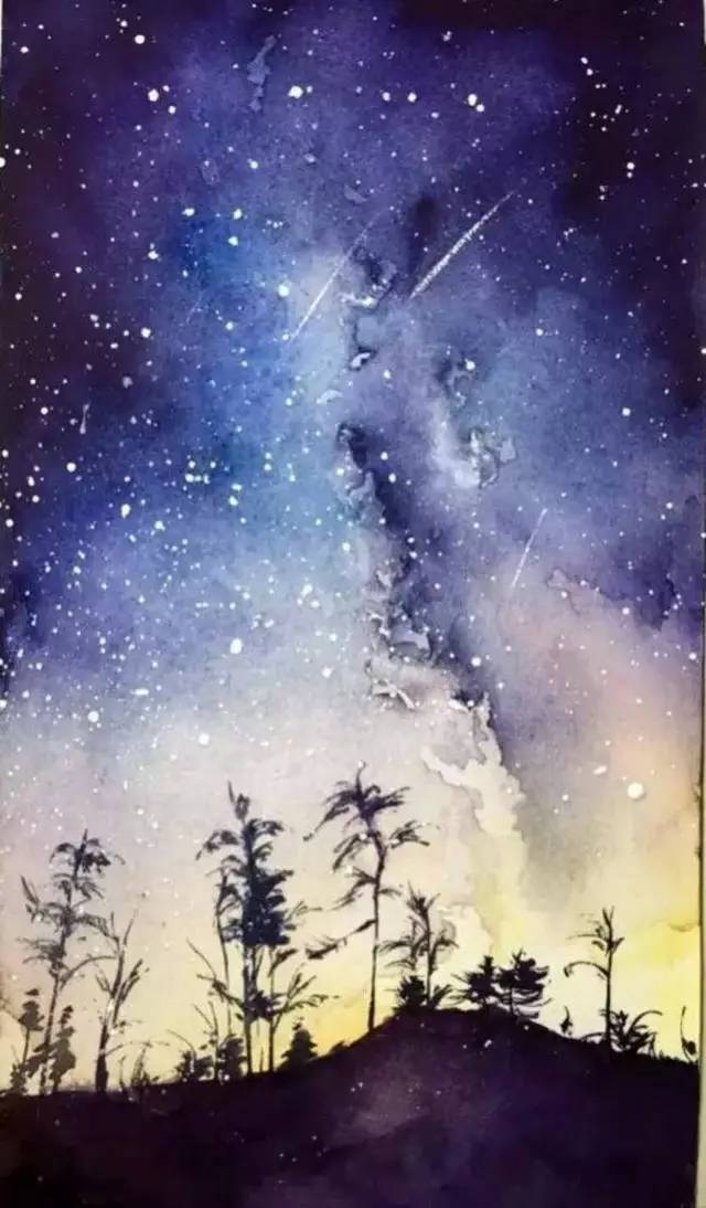 夜空中最亮的星水彩画欣赏