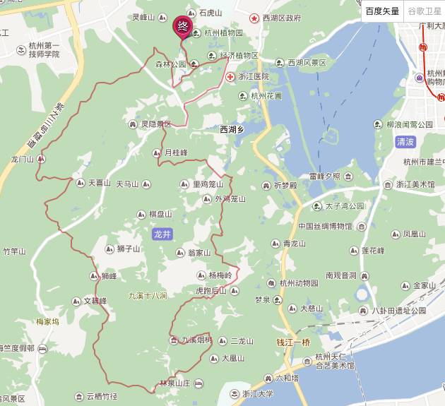 起终点:杭州植物园——浙大玉泉校区.环线