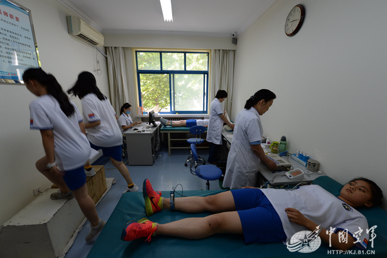 参加定选检测的女学生进行动态心电图的检测.余红春摄