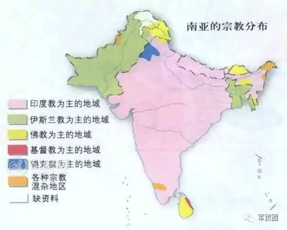 历史 正文 南亚宗教分布图 种族的冲突 很多人认为印巴和朝鲜与韩国的