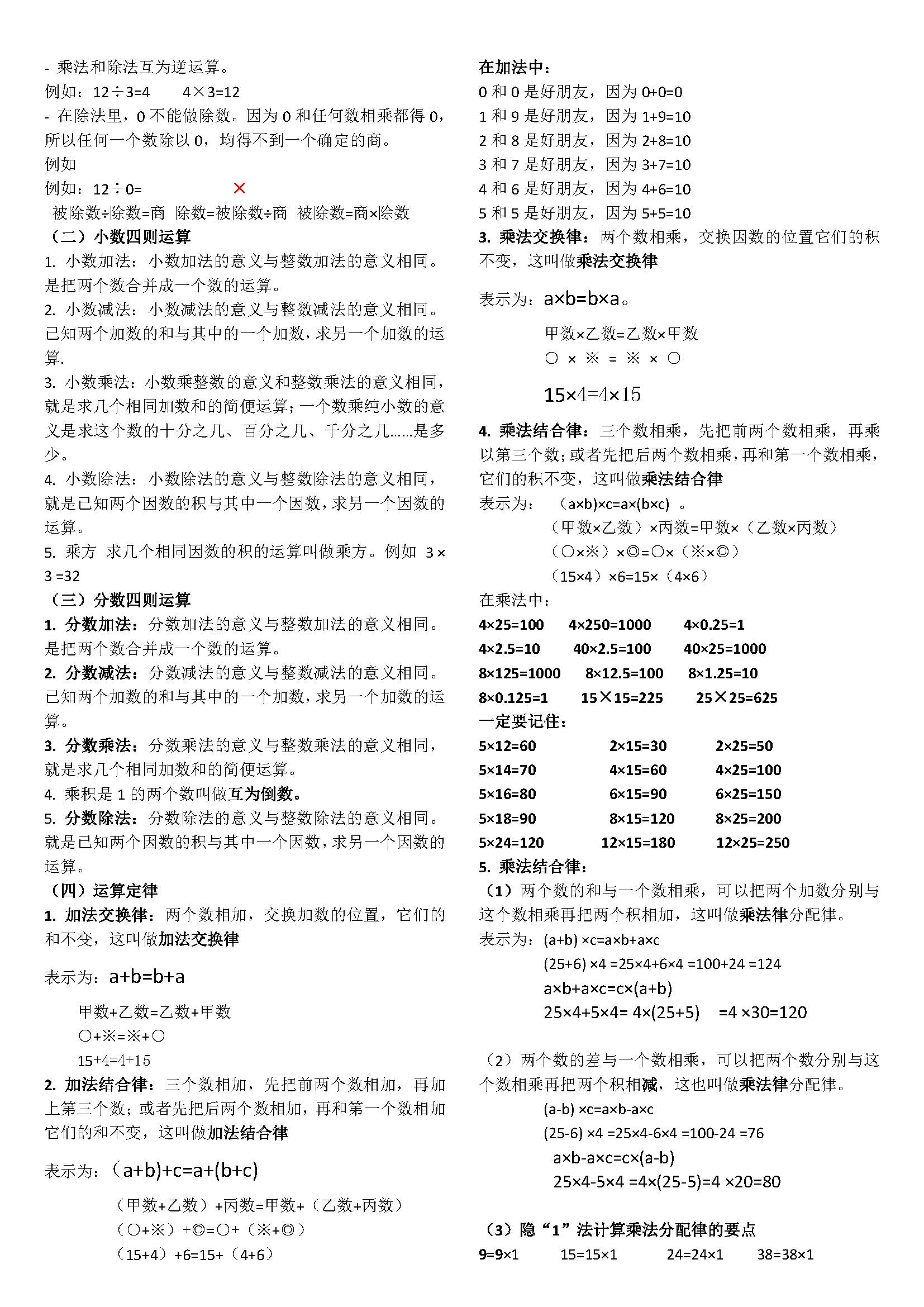 小学数学概念及公式大全(含举例)