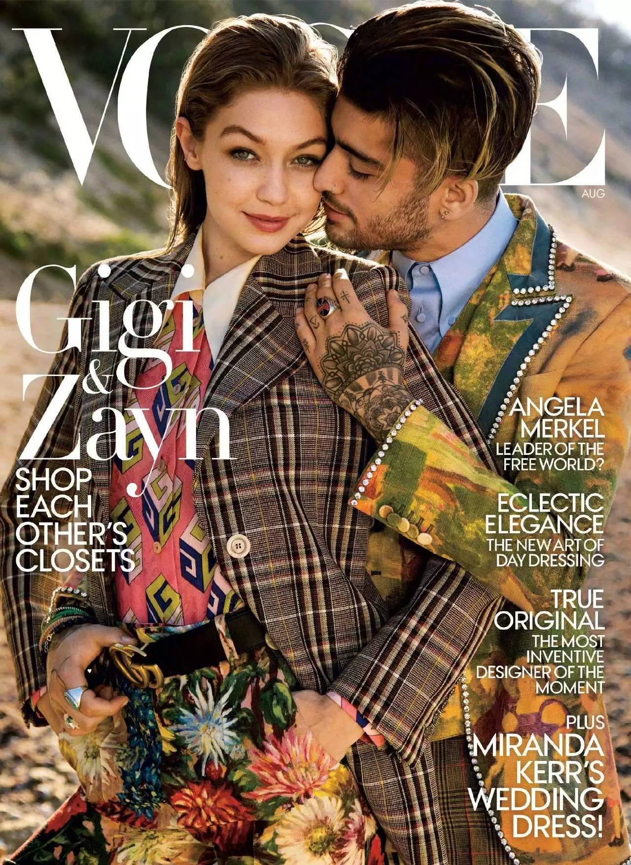 渣渣zayn malik 携手女友gigi登美版vogue封面