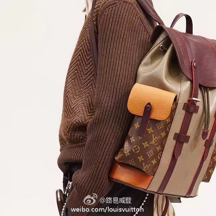 lv 帆布epi皮革拼色christopher 小号双肩包m53425