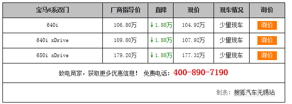 宝马6系提供试乘试驾优惠1.88万