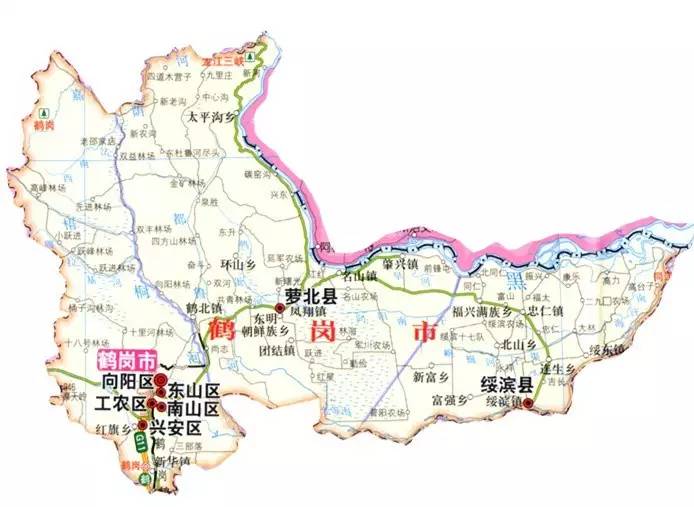 行政区划 鹤岗市现辖6区:兴安,向阳,工农,东山,南山,兴山,2县:绥滨