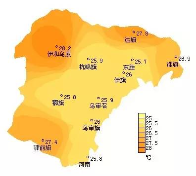 0℃ 其中 东胜,达旗,伊旗,鄂前旗,乌审召 鄂尔多斯市2017年7月中旬