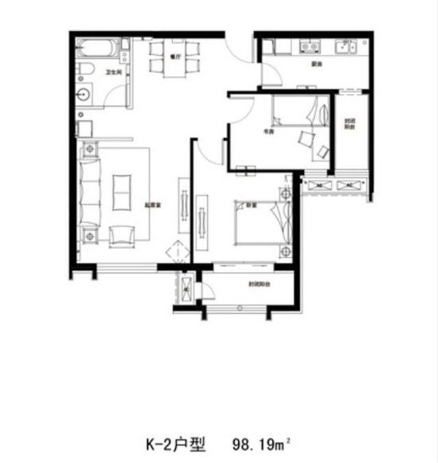 张家口维多利亚广场两室两厅98美式装修案例效果