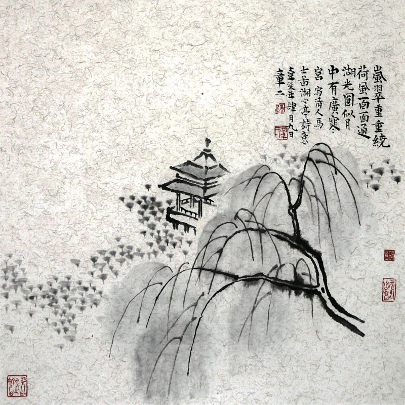 写马士图《湖心亭》诗意 40×40cm 纸本水墨