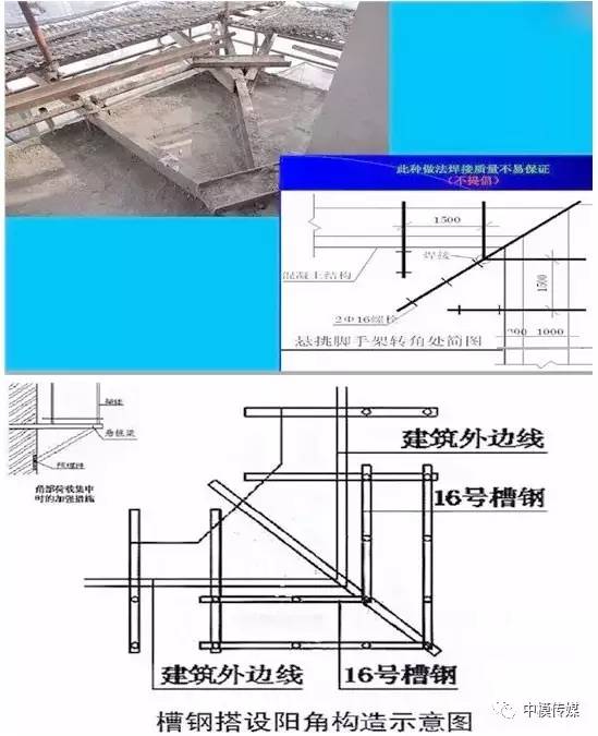 悬挑脚手架转角设置薄弱且变形相对较大