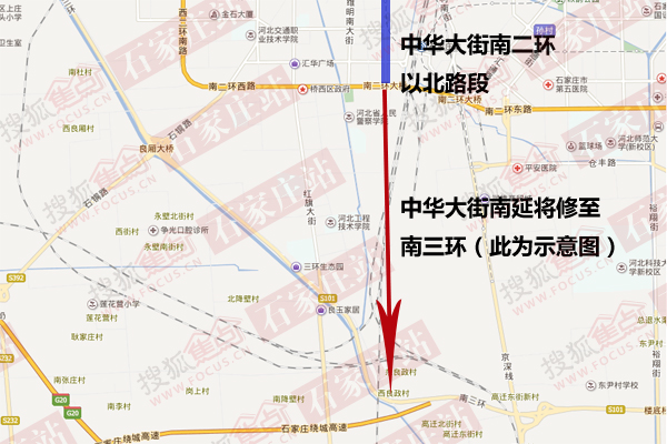 中华大街南延将修至南三环(示意图) 中华大街南延工程的实施是拉开