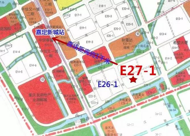 嘉定新城e27-1地块起拍价是24.95亿,而隔壁就是2015年被金地以20.