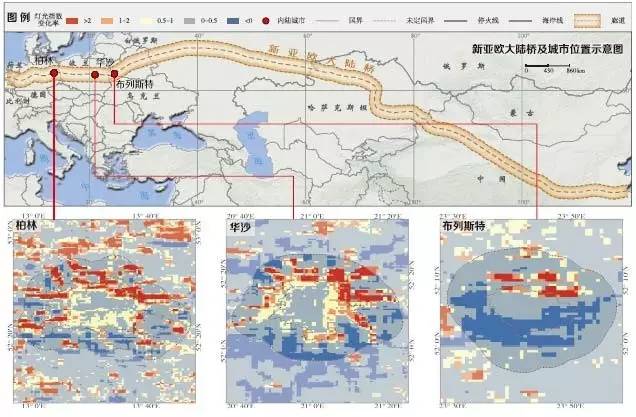 科技 正文  ▲中蒙俄经济走廊主要城市2000-2013年灯光指数变化率分布