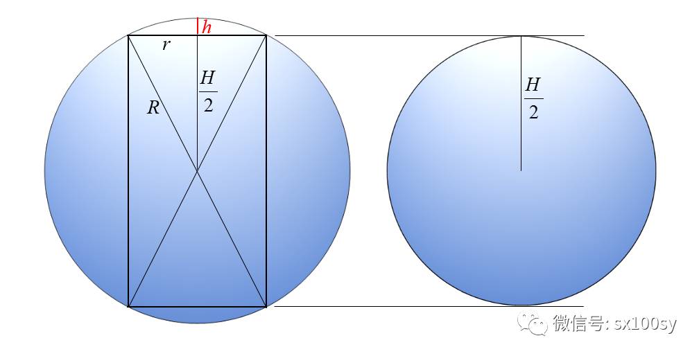 这里用到球缺体积公式:还要用到勾股定理:从图中还可能看出r,h,h三者