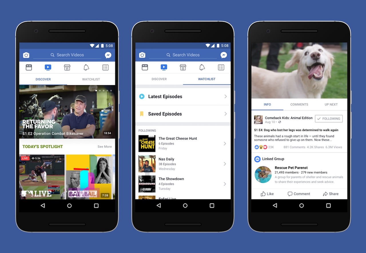 Facebook 推出全新视频平台 Watch，出版商还能直播节目