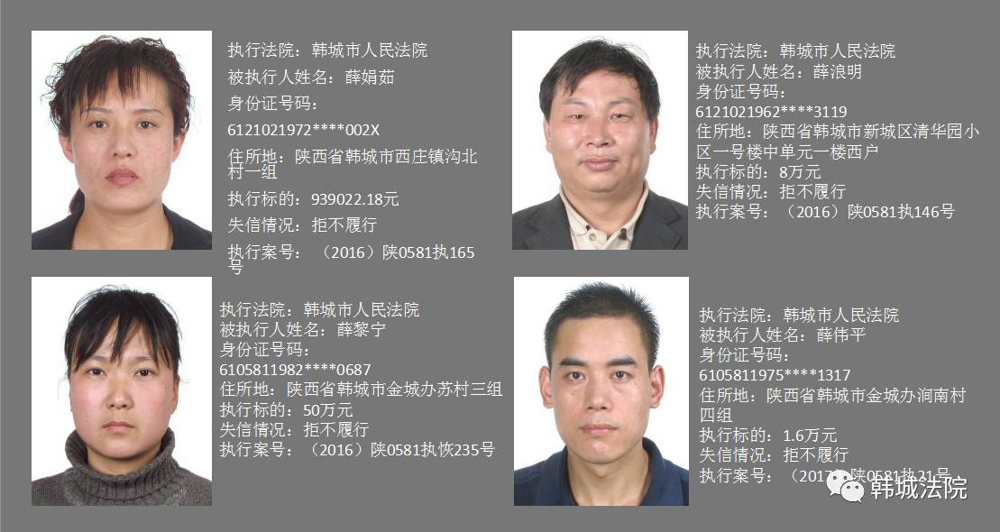 韩城市人民法院发布最新一批老赖名单(三)!