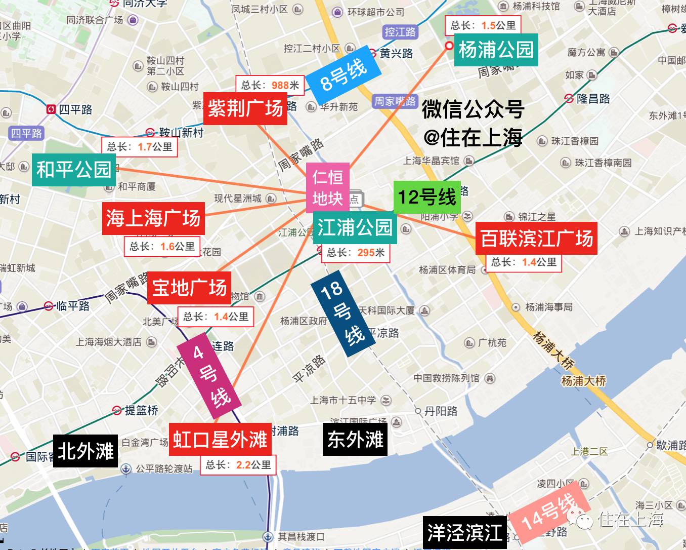 蒋家浜项目距离 上海北外滩不过4公里的路程,隔杨浦东外滩与洋泾对望