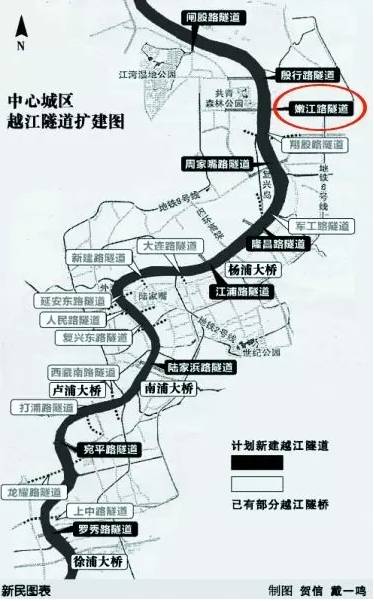 嫩江路隧道即将新建去年已经开工的江浦路越江隧道将在"十三五"期间