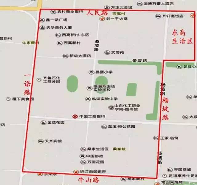 人民路以南,牛山路以北,杨坡路以西,一诺路以东区域,东高生活区.