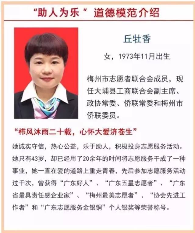 赞!大埔县丘牡香,杨梅亮获评梅州市道德模范!