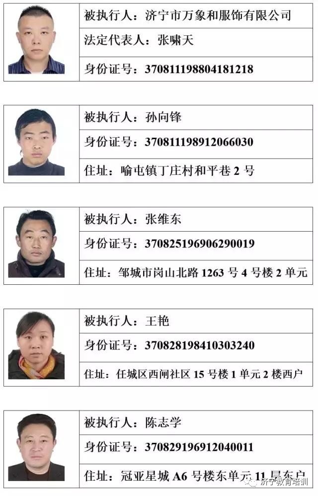 济宁任城区人民法院81名"老赖"名单公布!