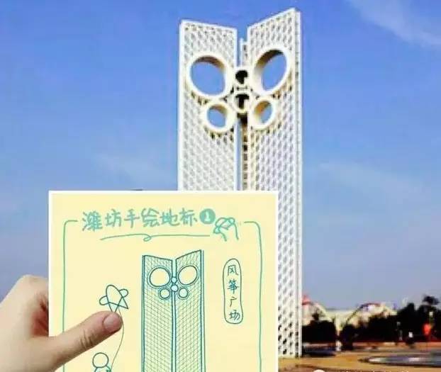 q版潍坊 手绘地标建筑……神相似