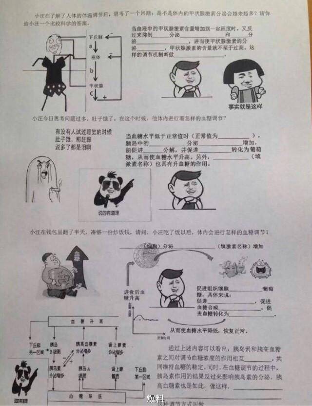 成都一位生物老师把斗图表情包搬上了试卷