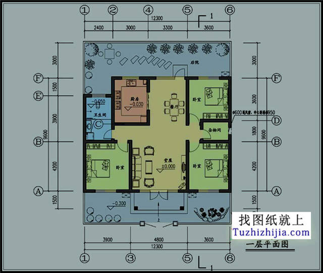 一层120平米平房别墅设计cad图纸