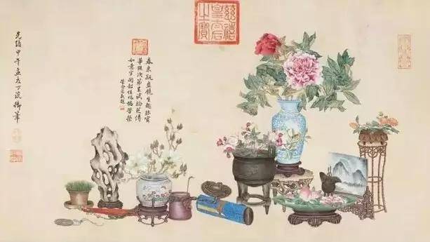 蔵友館蔵品・中国字画・四尺中堂画・清代・郎世寧・福寿綿長画】中国