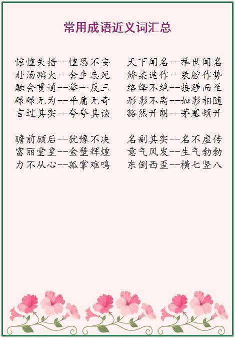 初中語文:316個成語近義詞反義詞彙總!請收藏!