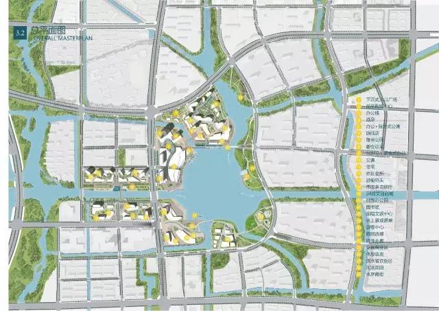 城市形象以水岸自然生态为主,因此将明湖东侧用地规划为水岸中央公园