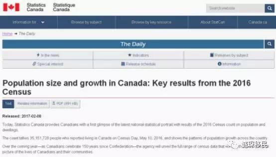 加拿大16年人口普查数据出炉 G7国家中增长最